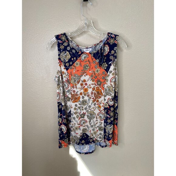 Westport Womens Sleeveless Floral Print Tank Top Multi-Color Lace Back Accent M - Picture 2 of 7